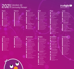 calendario del community manager 2021 de irudigital