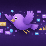 Ilustración de pájaro morado volando entre gráficos digitales, símbolo de las campañas PPC en la era del zero click.